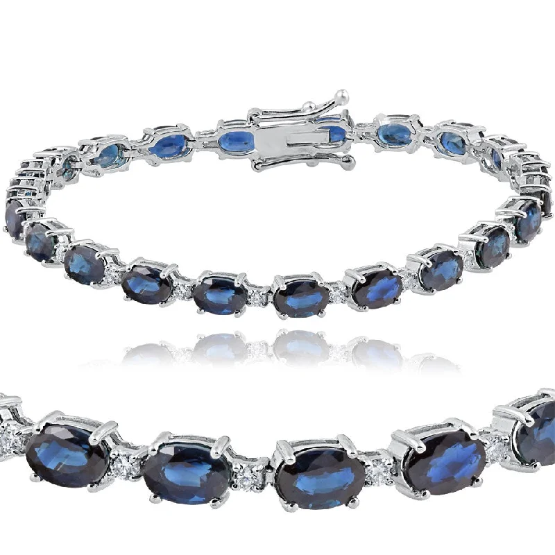 Women’s stackable bangles-18K White Gold 13 3/8ct Blue Sapphire & Diamond 7" Tennis Bracelet (F-G,SI1-SI2)