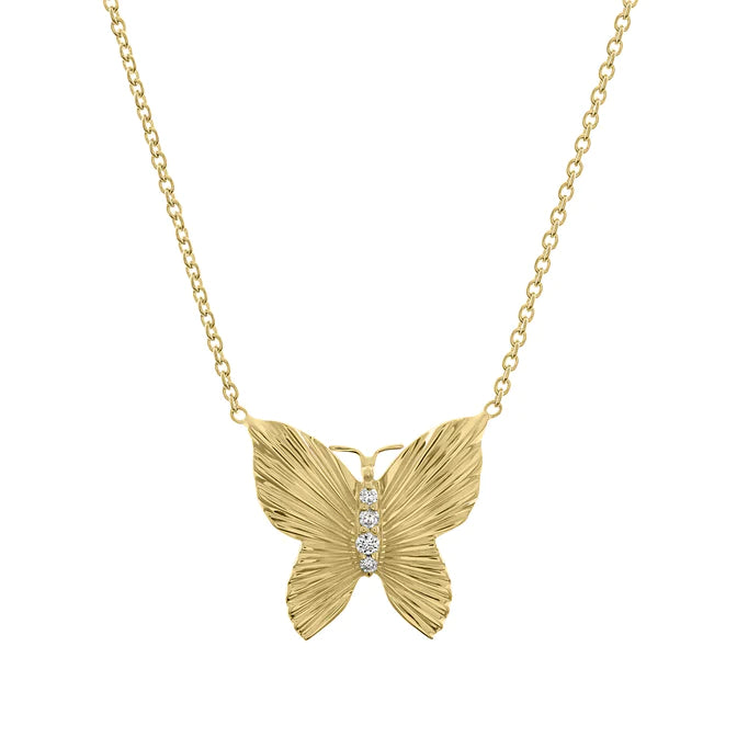 Women’s gemstone-studded necklace-Brenner Fluted Diamond Butterfly Necklace