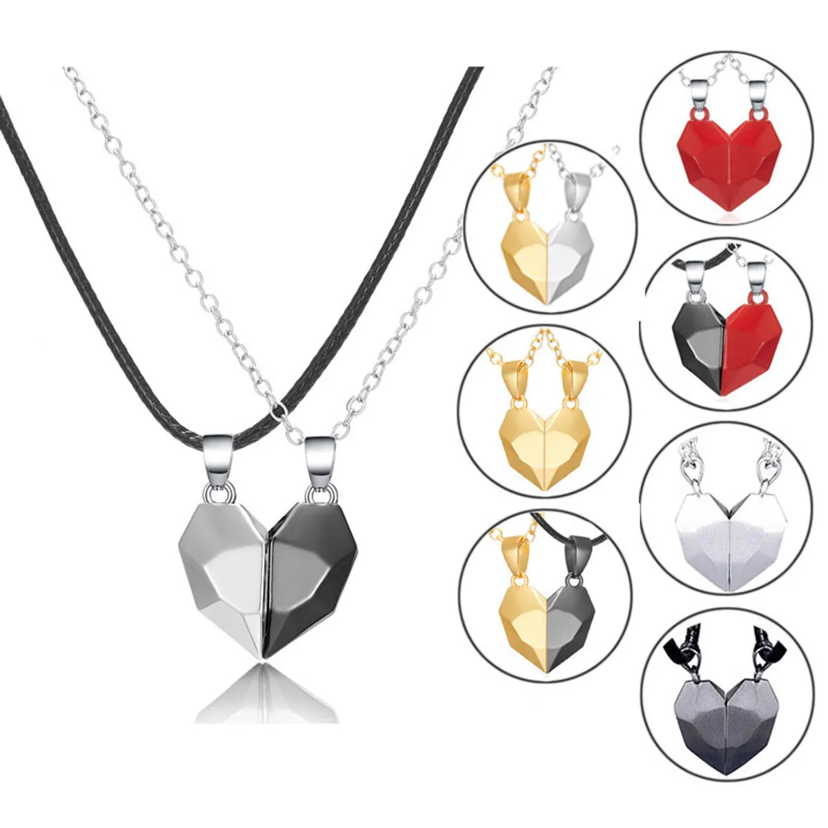 Women’s delicate necklace-Fashion Heart Shape Alloy Plating Couple Pendant Necklace 2 Pieces