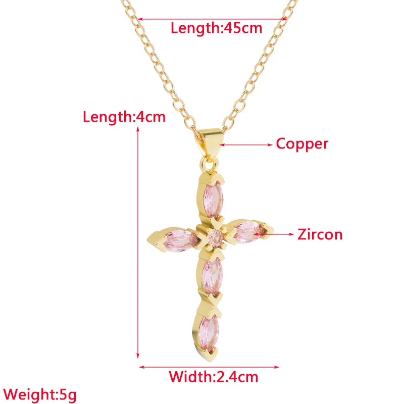 Women’s custom necklace-Classic Style Cross Copper Gold Plated Zircon Pendant Necklace 1 Piece