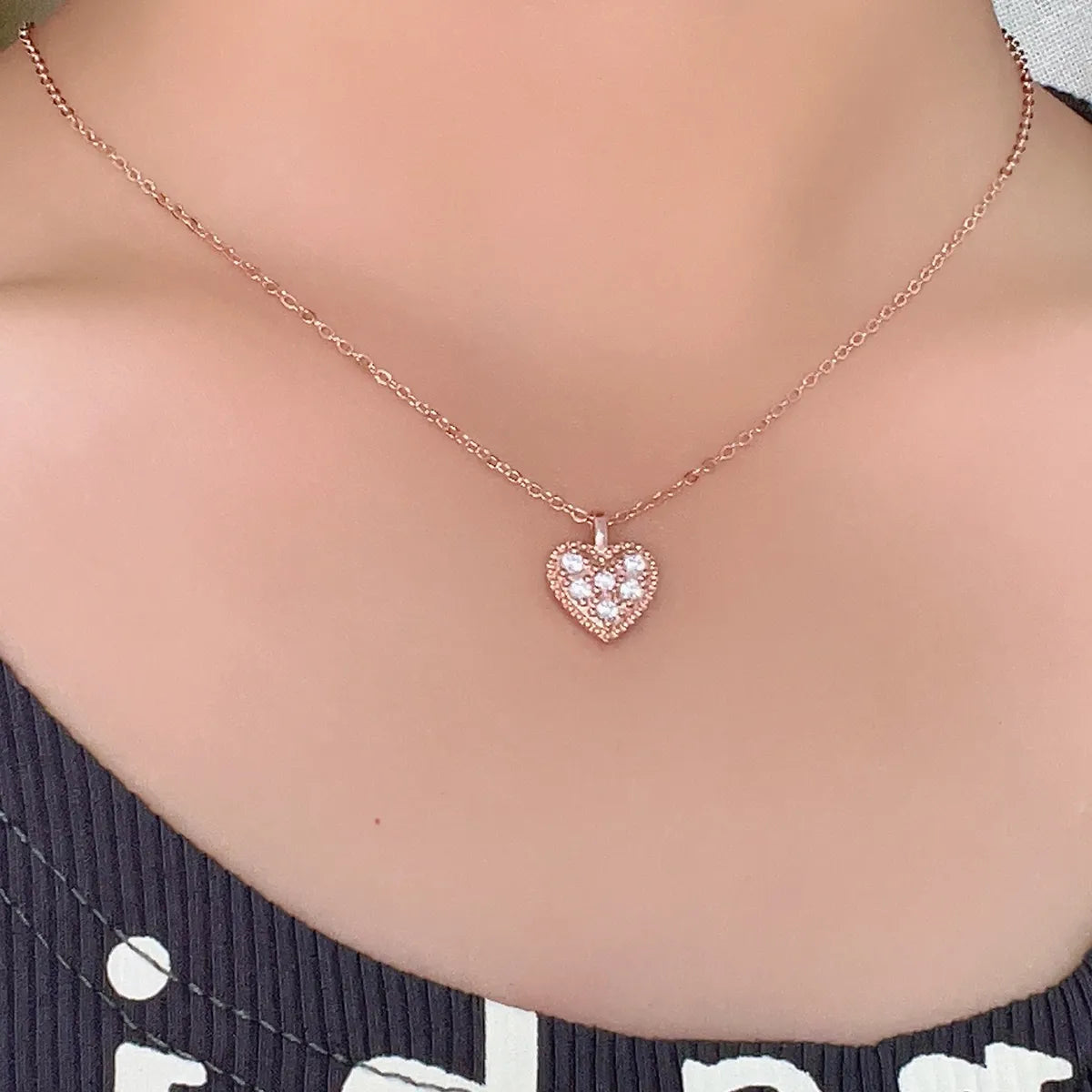 Women’s crystal necklace-Ig Style Original Design Classic Style Heart Shape Smiley Face Bow Knot Copper Plating Inlay Zircon Rose Gold Plated White Gold Plated Gold Plated Pendant Necklace