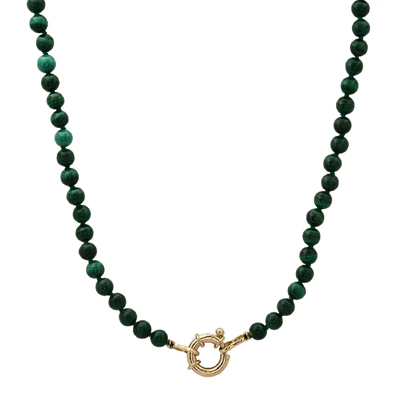 Women’s wedding necklace-Beaded Malachite Necklace on Green Silk