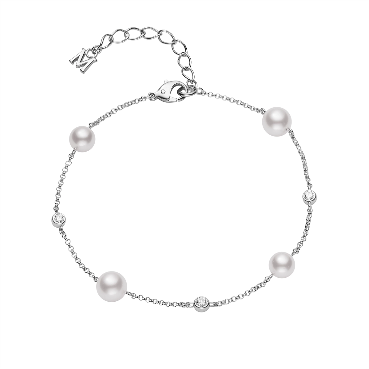 Women’s fashionable bracelet-Mikimoto 18K White Gold Station Akoya Pearl & Diamond Bracelet