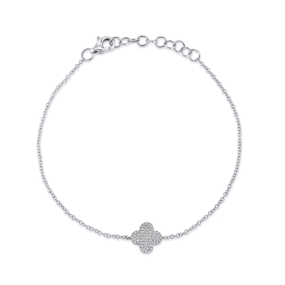 Women’s chunky bracelet-14K White Gold Pave Diamond Clover Bracelet