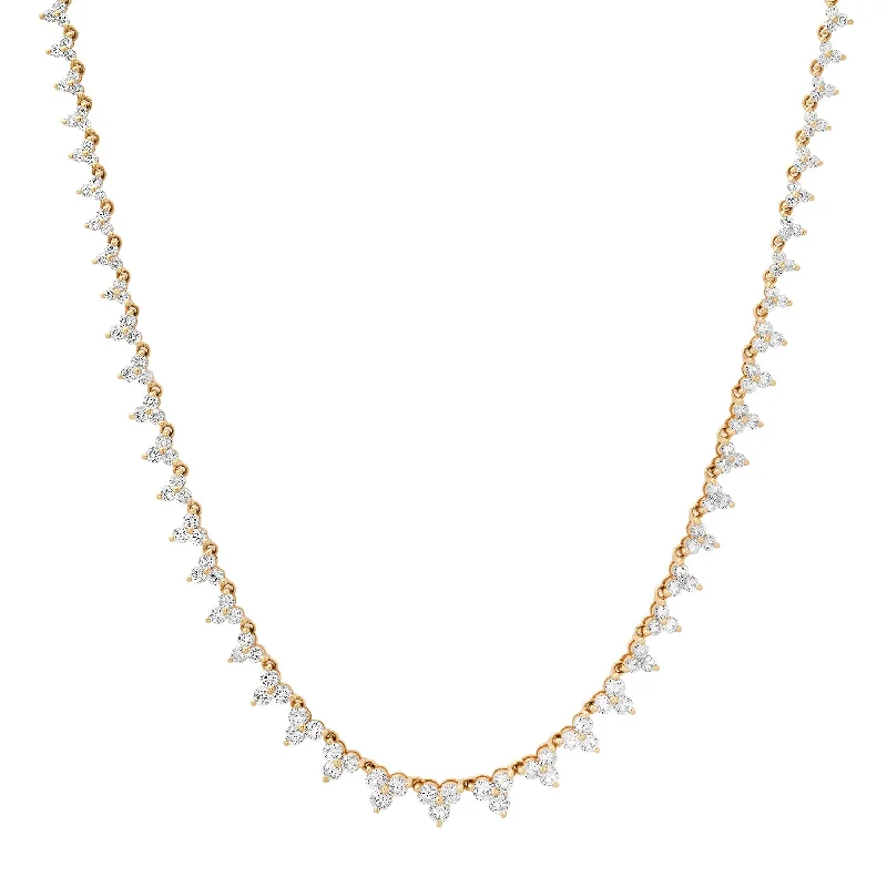 Women’s silver chain necklace-Three Prong Graduated Trio Diamond Tennis Necklace