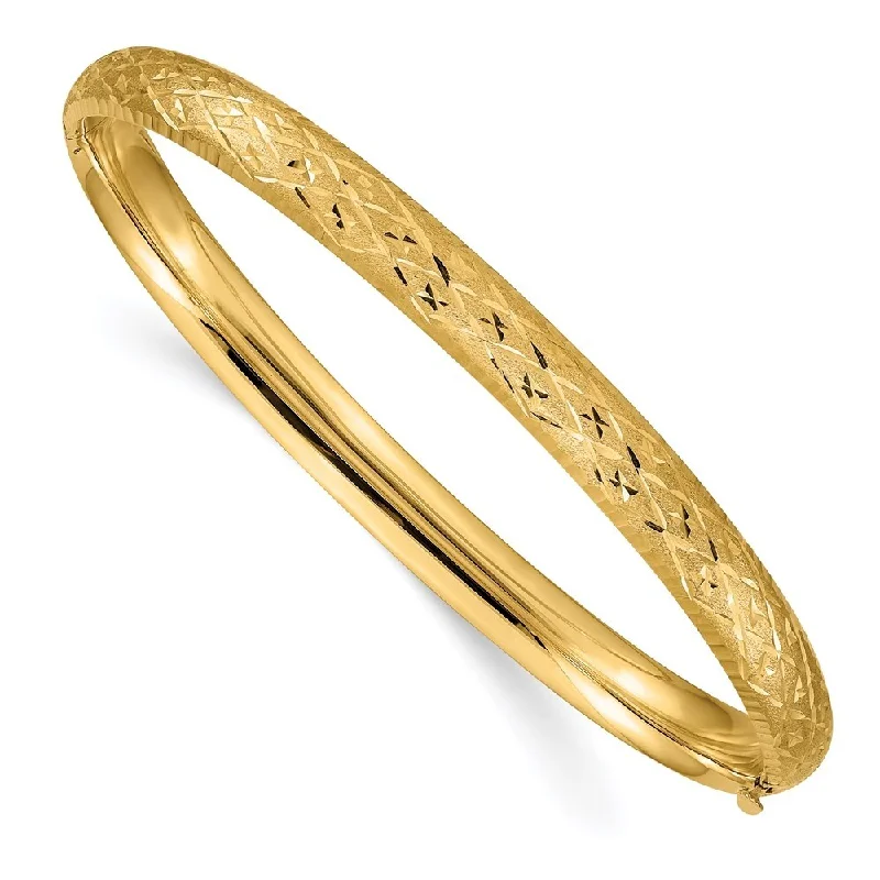 Women’s classic gold bracelet-14k Yellow Gold 6.5mm 4/16 Diamond-cut Fancy Hinged Bangle Bracelet, 7"