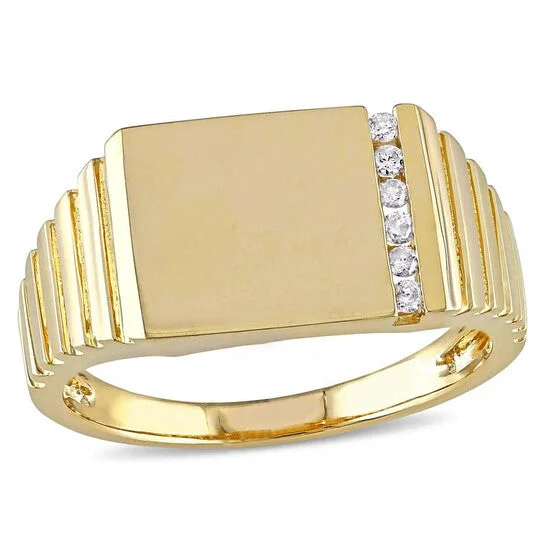 Women’s luxury diamond solitaire engagement ring-Original Amour Yellow Gold 1/10 CT Diamond Men's Ring