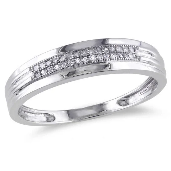 Women’s platinum engagement ring-Original Amour 10k White Gold 1/10 CT TW Diamond Men's Wedding Band Ring