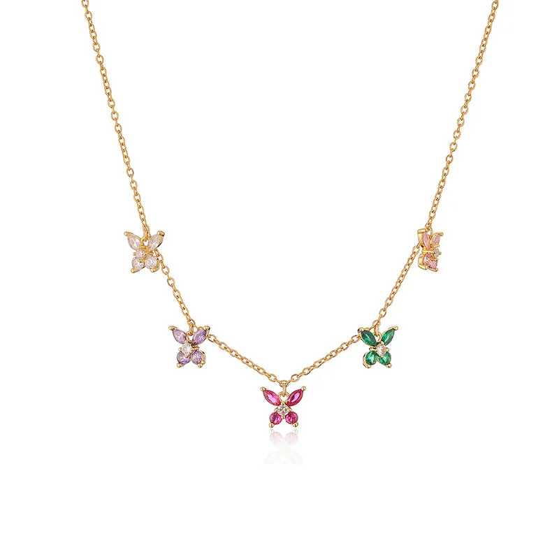 Gold Colorful Crystals Butterfly Necklace