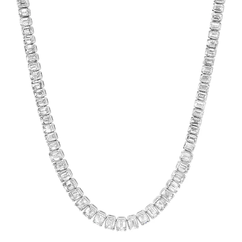 Women’s pearl drop necklace-Graduated Lab Grown Emerald Cut Diamond Tennis Necklace