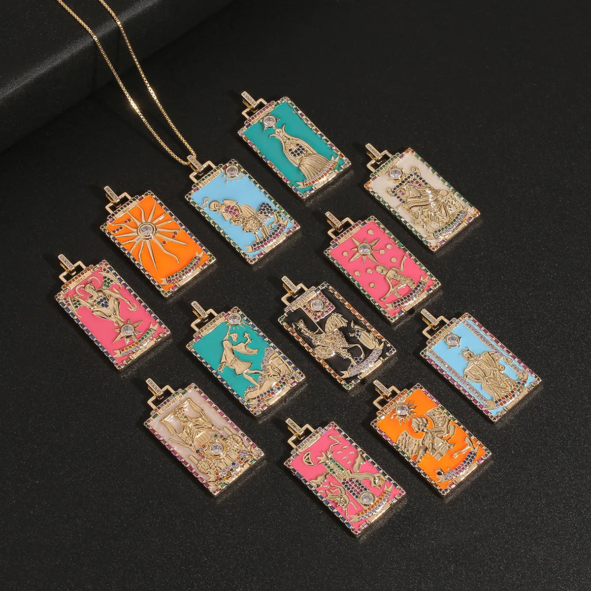 Women’s chic gold pendant necklace-Fashion New Oil Drop Tarot Pendant Copper Zircon Necklace Wholesale Gooddiy