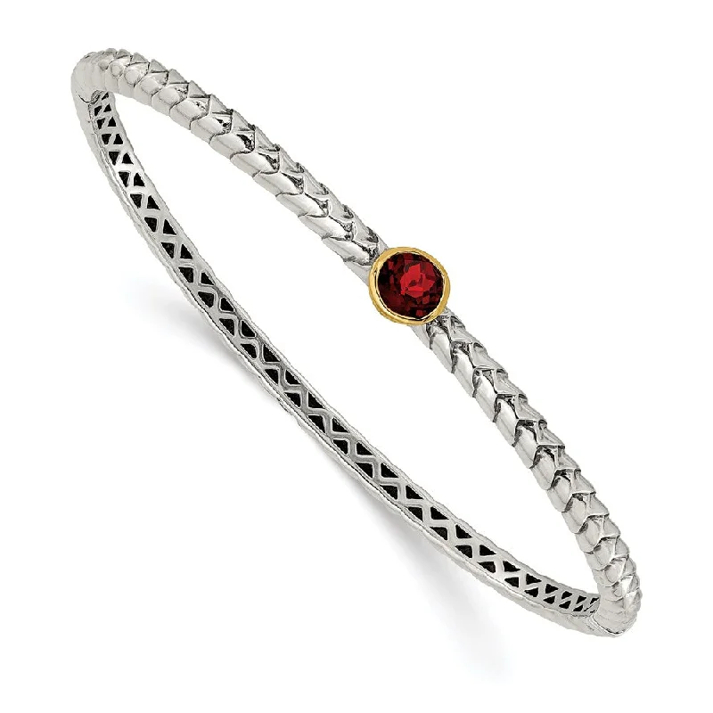 Women’s antique bracelet-Sterling Silver w/14k 6mm Garnet Bangle Bracelet-WBC-QTC140