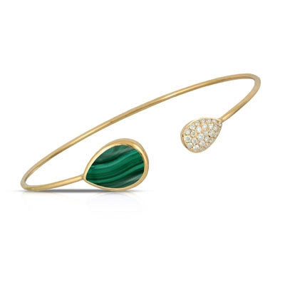 Women’s luxurious bracelet-Doves 18K Yellow Gold Diamond Bangle Bracelet with Malachite