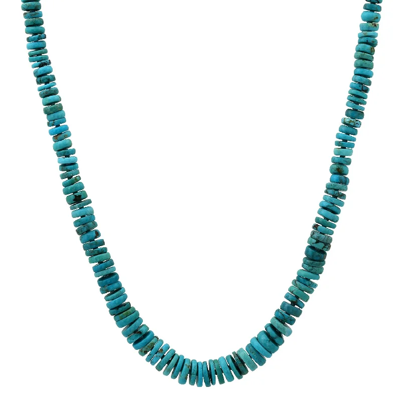 Women’s gemstone pendant necklace-Graduated Turquoise Beaded Necklace on Sky Blue Silk