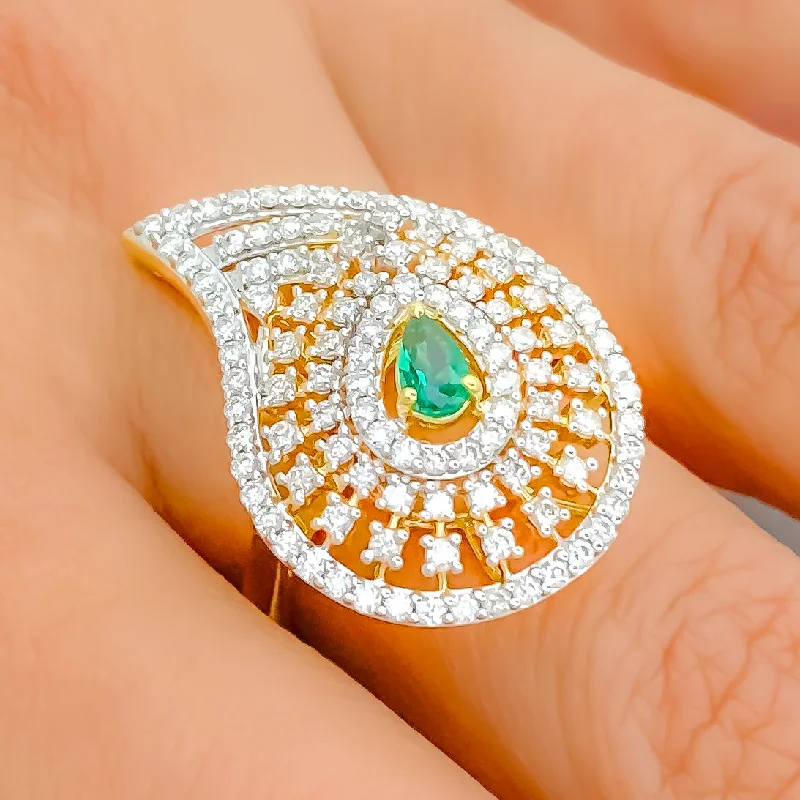 Women’s emerald cut engagement ring-Dazzling Bold Paisley 18K Gold + Diamond Statement Ring