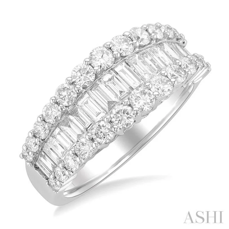 Women’s affordable vintage engagement ring-1 5/8 ctw Baguette and Round Cut Diamond Fashion Band in 14K White Gold