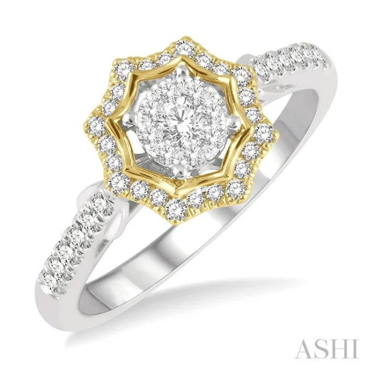 Women’s diamond-studded halo engagement ring-1/3 ctw Star Shape Lovebright Round Cut Diamond Ring in 14K White and Yellow Gold