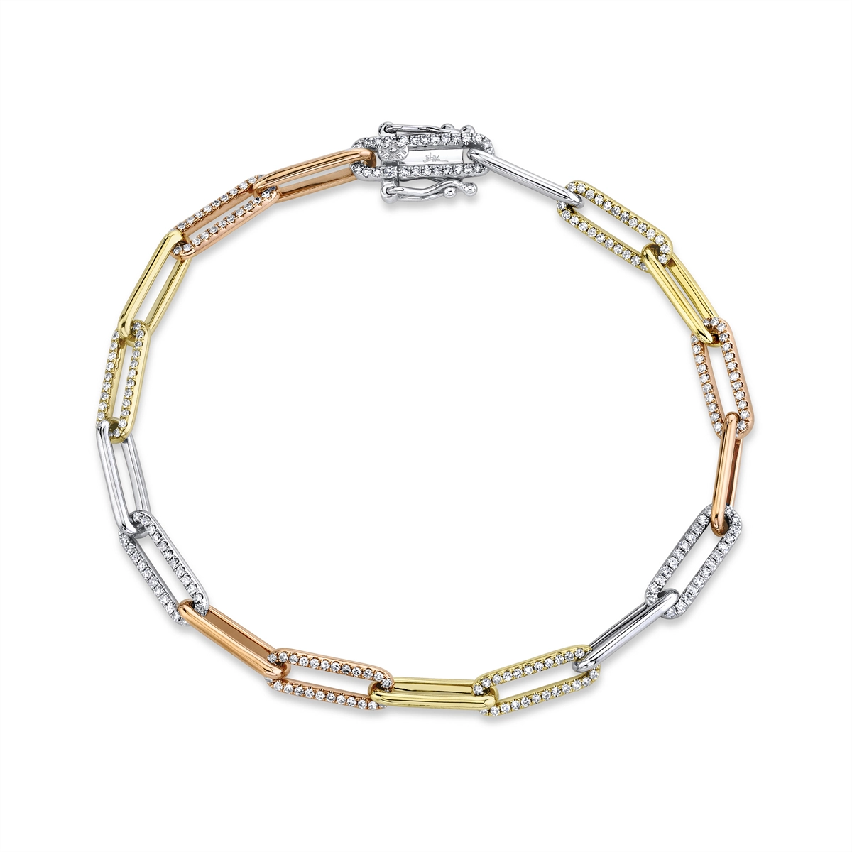 Women’s bridal bangle-14K White, Yellow and Rose Gold Diamond Link Bracelet