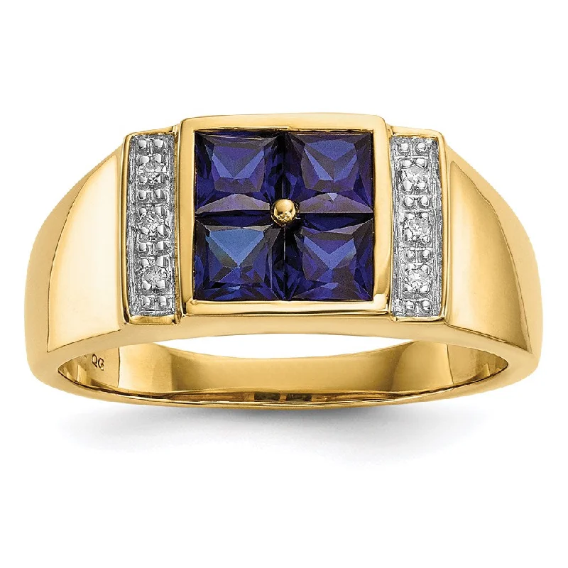 Women’s heirloom engagement ring-14K Gold w/ Created Sapphire & Real Diamond Men's Ring