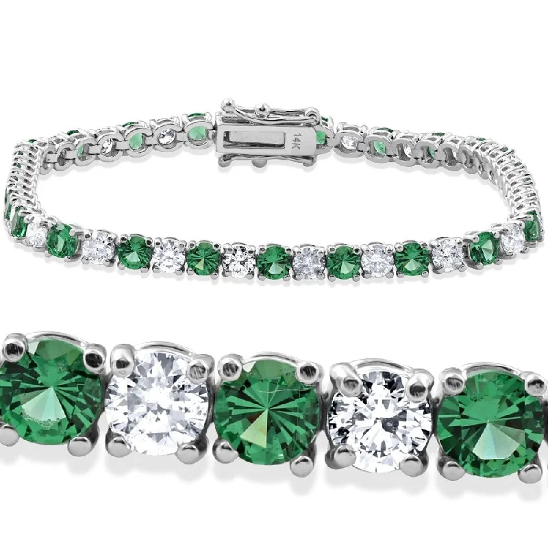 Women’s luxury bracelet-Pompeii3 14k White Gold Simulated Emerald 4ct TDW Diamond Tennis Bracelet - Green