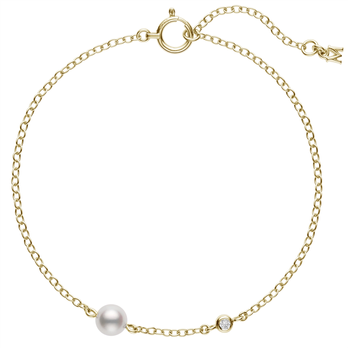 Women’s chic bracelet-Mikimoto 18K Yellow Gold Single Akoya Cultured Pearl & Diamond Bracelet