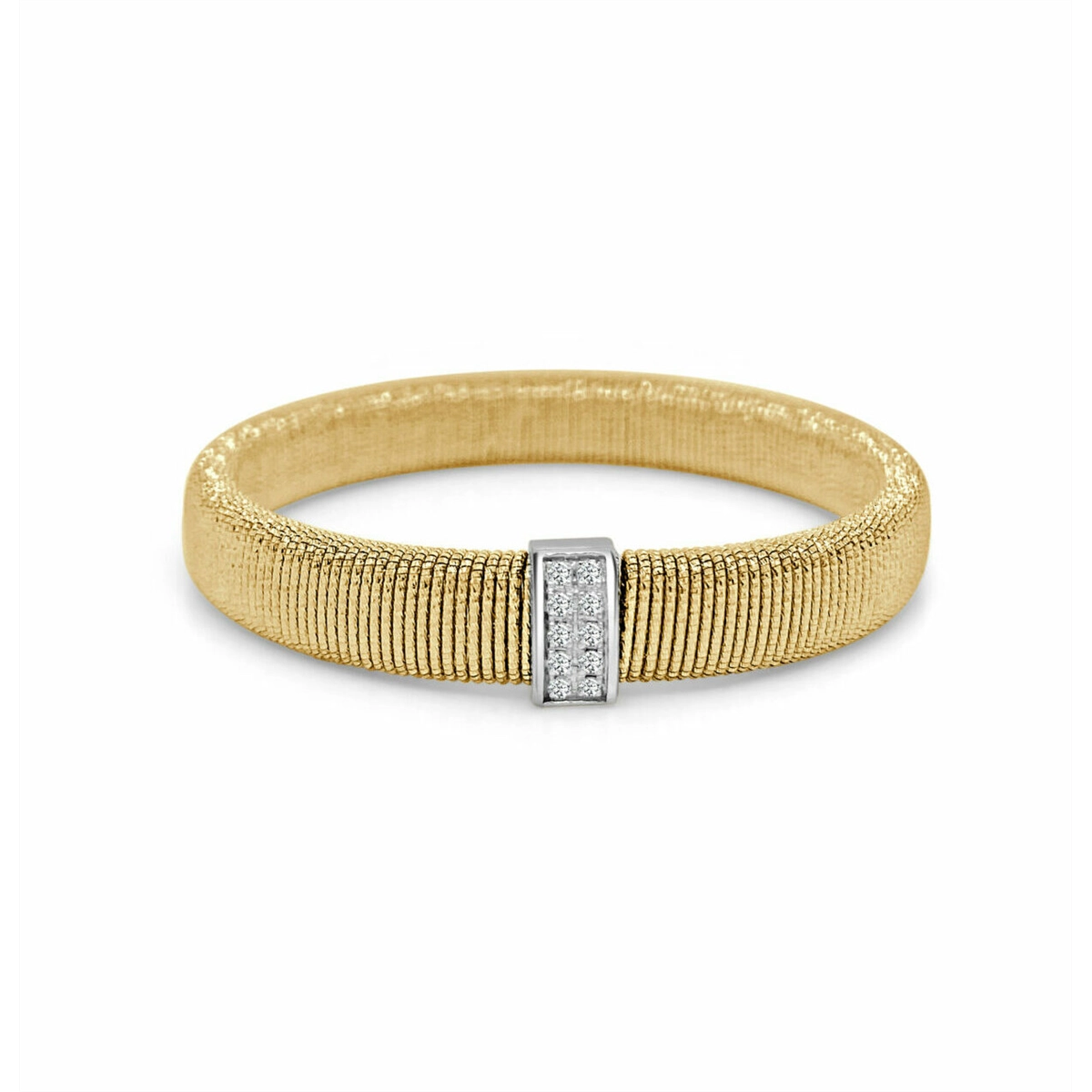 Women’s engraved bracelet-Frederic Sage 18K Yellow Gold Venezia Bracelet with White Gold Diamond Section