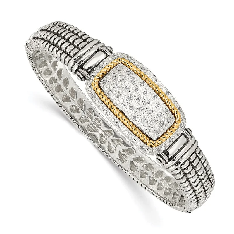 Women’s custom bracelet-SS w/14k True Two-tone 1/4ct. Diamond Bangle Bracelet-WBC-QTC121