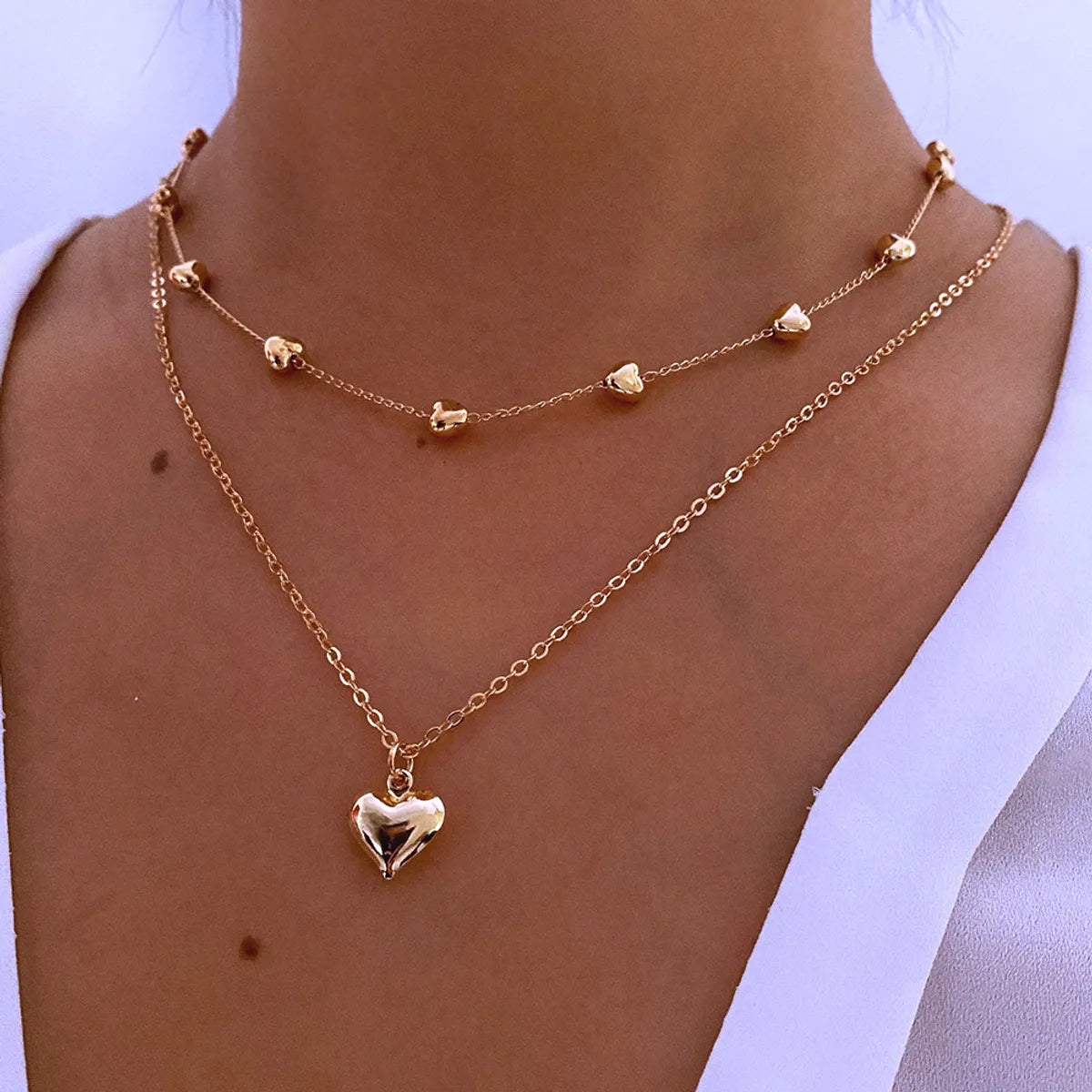 Women’s pendant necklace-Fashion Heart Shape Alloy Plating Women's Layered Necklaces