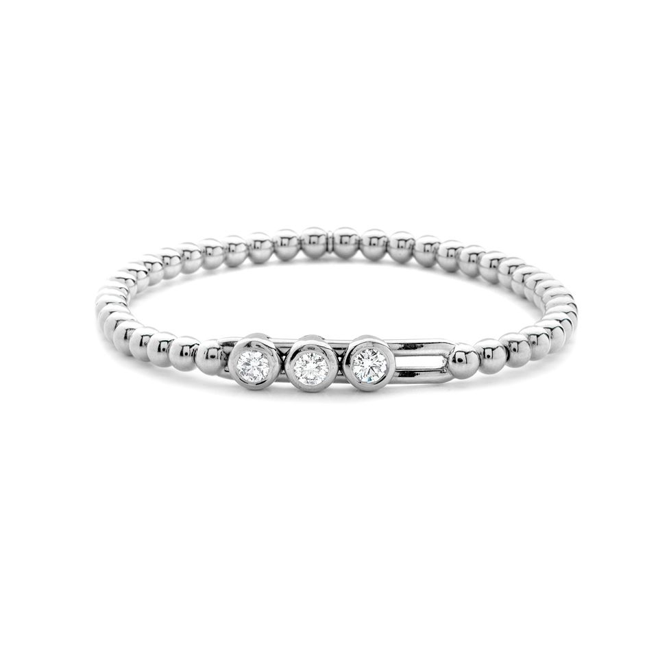 Women’s chic bracelet-Hulchi Belluni 18K White Gold Bezel Set Diamond Stretch Bracelet