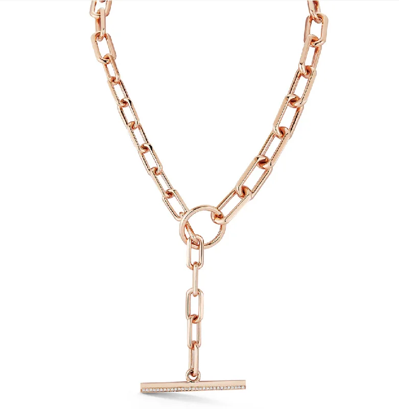 Women’s silver necklace-Saxon Gold & Diamond Graduated Link Chain Toggle Necklace