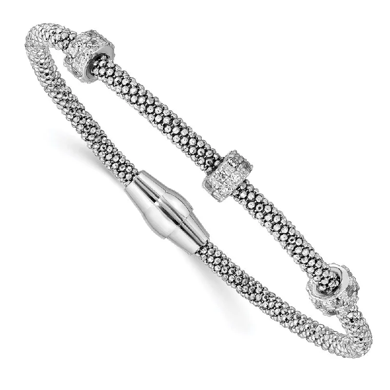 Women’s luxury charm bracelet-Sterling Silver Polished Rhodium-plated CZ Magnetic Mesh Bracelet-WBC-QB951