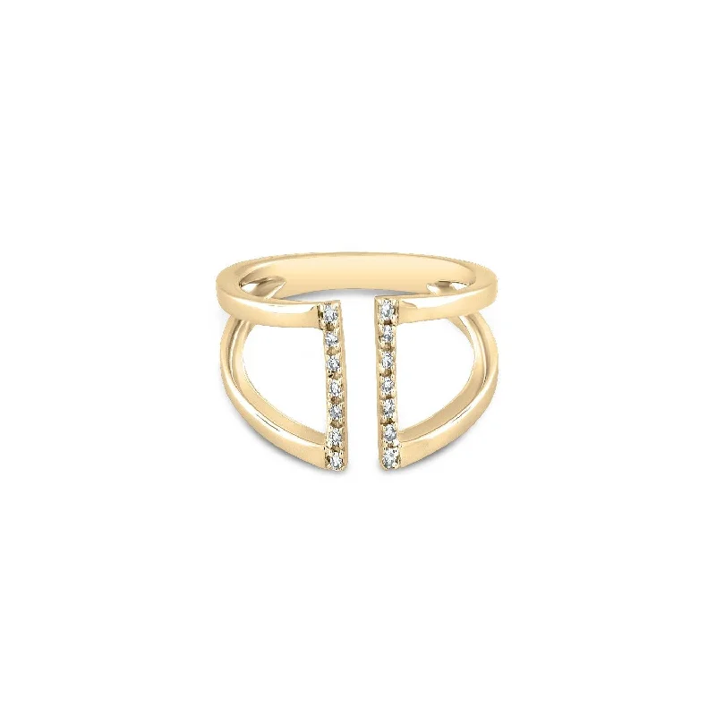 Women’s affordable engagement ring-Open Diamond Bar Gold Ring