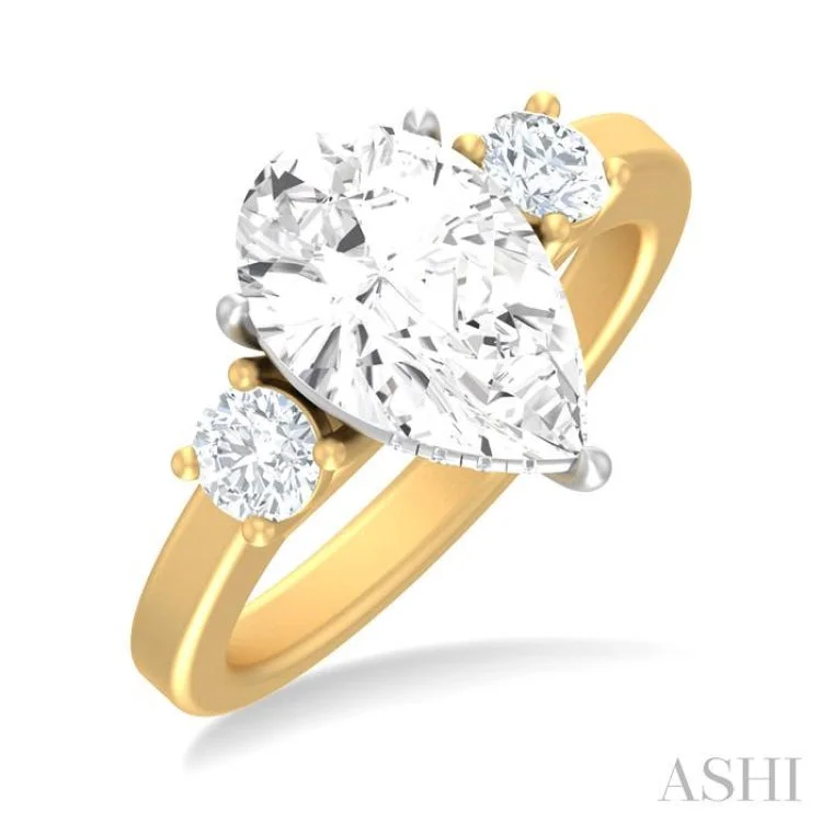 Women’s diamond engagement ring-1/2 ctw Tri-Mount Pear Shape Round Cut Diamond Semi Mount Engagement Ring in 14K Yellow and White Gold