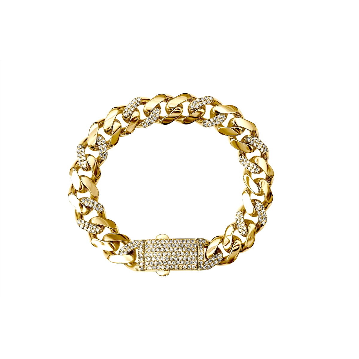 Women’s statement bracelet-14K Yellow Gold Cuban Link Diamond Bracelet