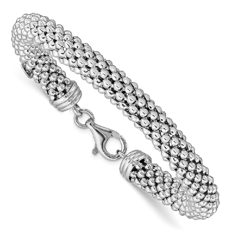 Women’s contemporary bracelet-Sterling Silver Polished Rhodium-plated 8MM Bracelet-WBC-QB989