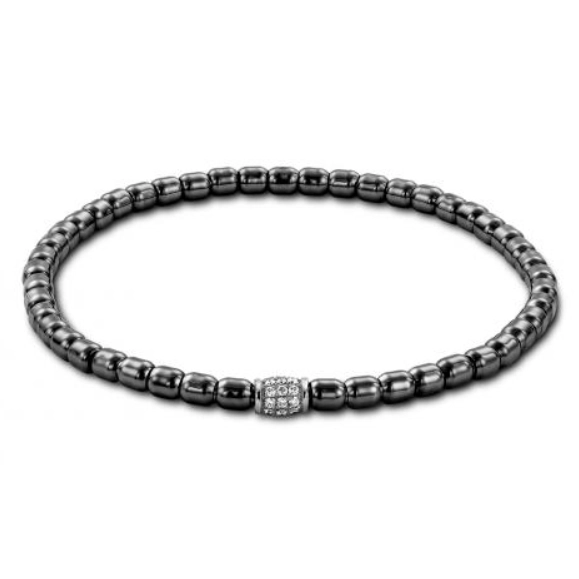 Women’s minimalist bracelet-Hulchi Belluni Mens 18K White Gold with Black Rhodium Stretch Bracelet with Diamond Section