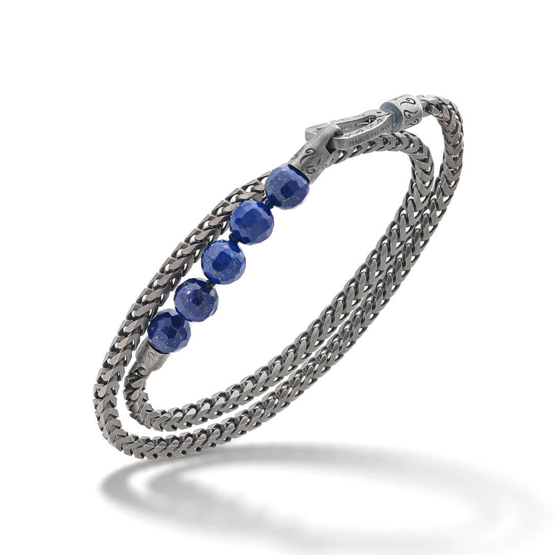 Women’s floral bracelet-Marco Dal Maso Ulysses Double Wrap Recycled Oxidized Sterling Silver and Lapis Bead Bracelet