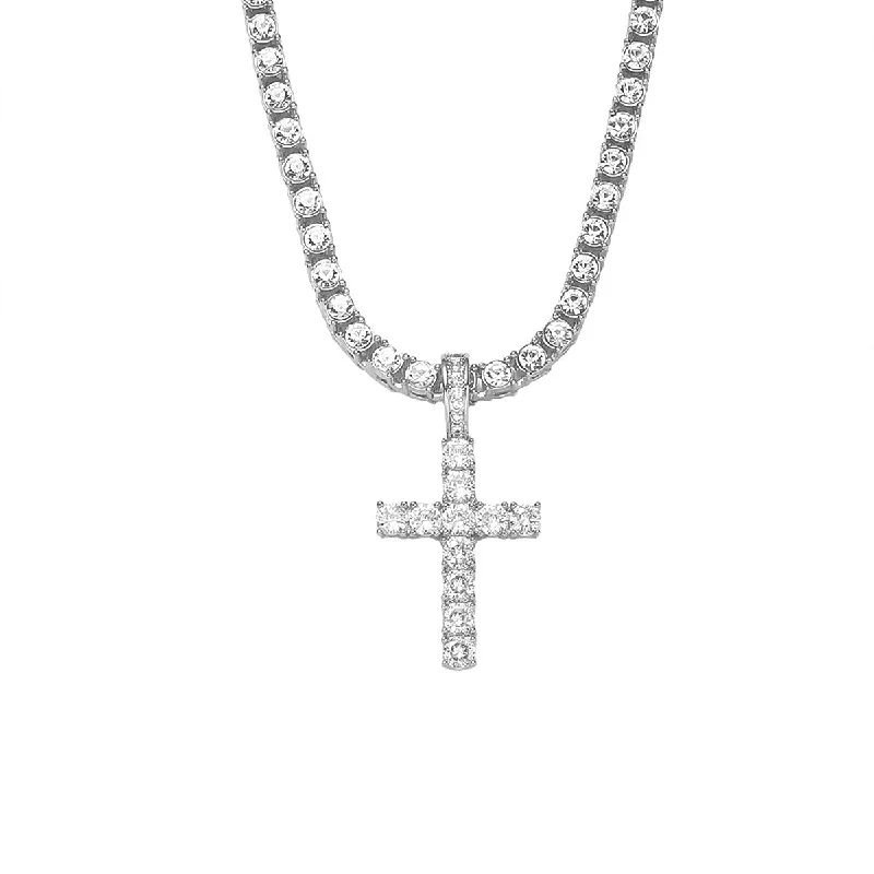 Silver (Cross)-0.4 * 50cm Single Row Diamond Watch Buckle Necklace