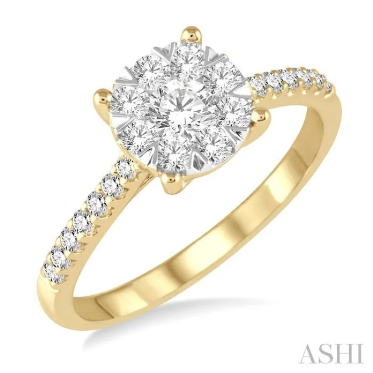 Women’s alternative engagement ring-3/4 ctw Round Cut Lovebright Diamond Ring in 14K Yellow and White Gold