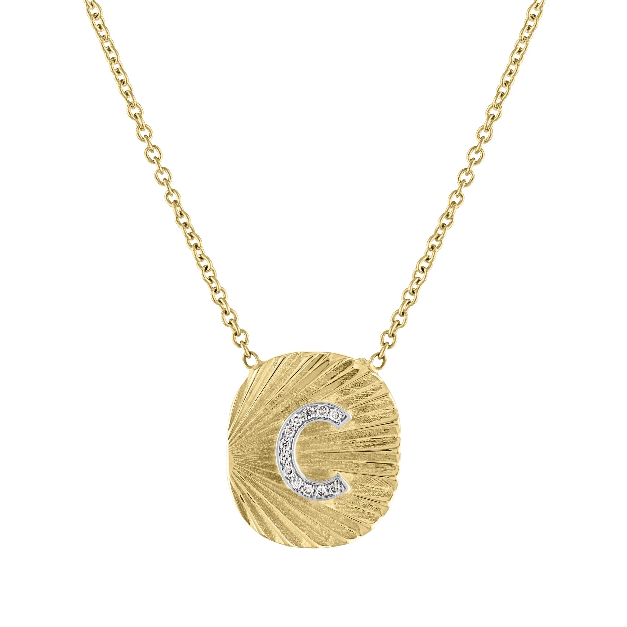 Women’s rose gold necklace-Millie Fluted Oval with Diamond Initial Necklace