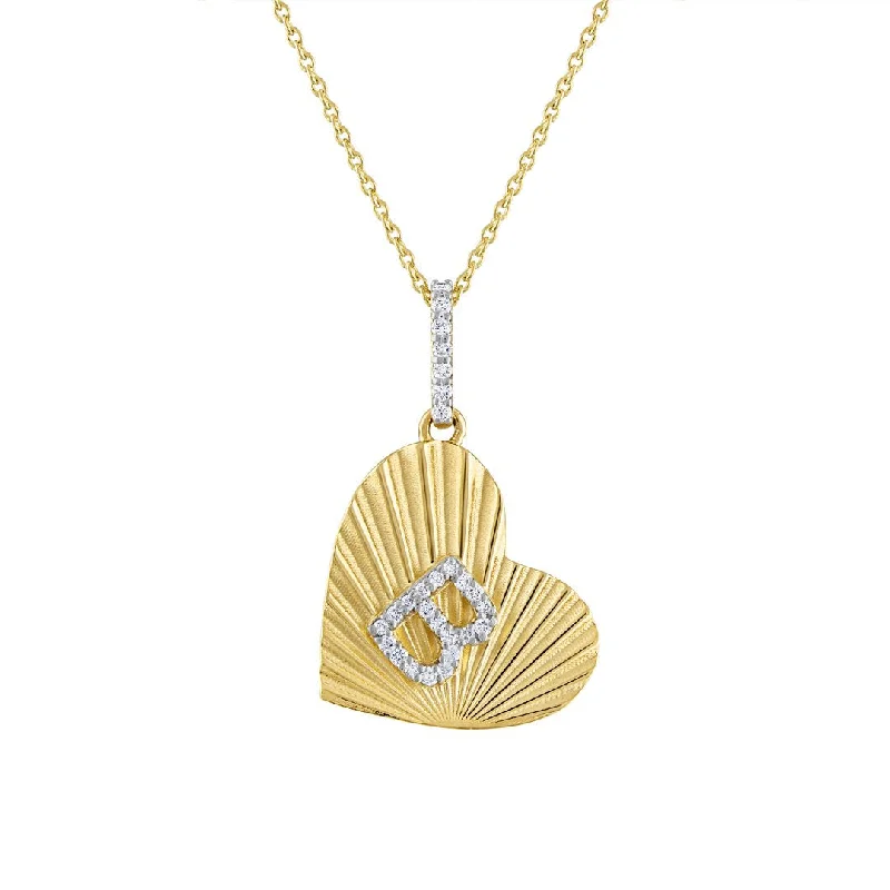 Women’s fashion necklace-The Beau Fluted Heart Diamond Initial Pendant Necklace