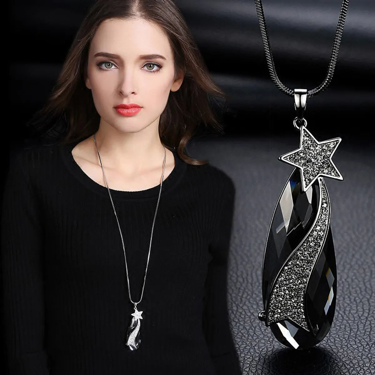 Women’s pendant necklace-Simple Style Star Alloy Copper Inlay Rhinestones Women's Long Necklace