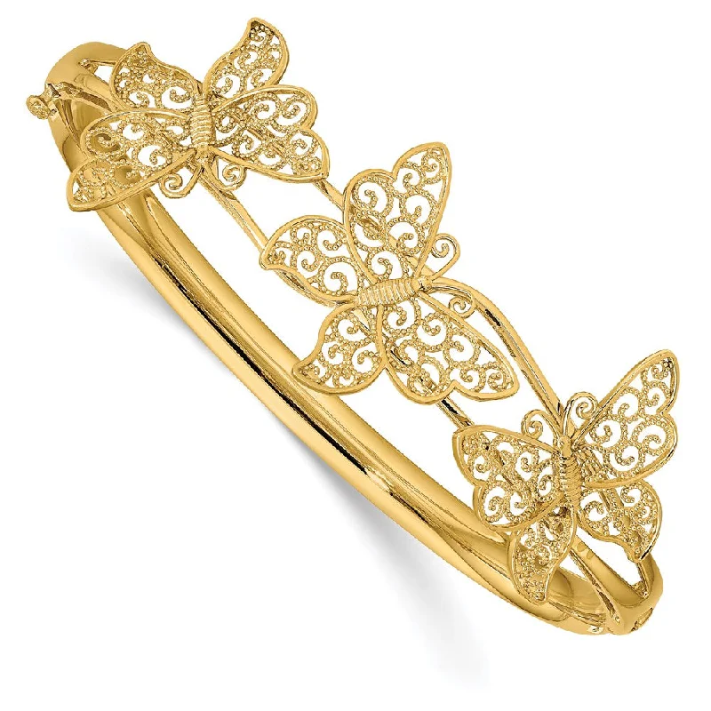 Women’s elegant bangle-14K Filgree Butterfly Hinged Bangle Bracelet-WBC-DB557