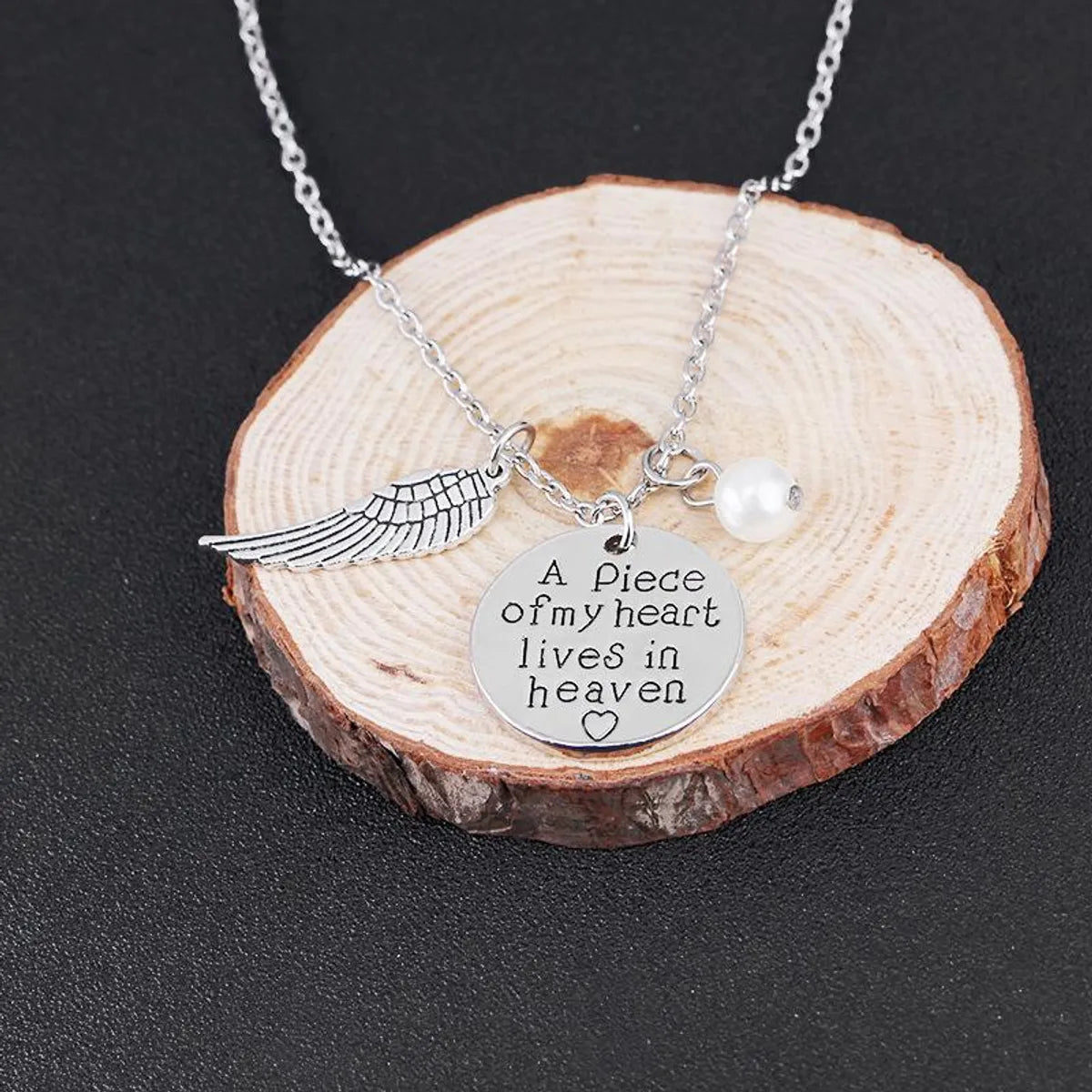 Women’s diamond-studded necklace-New Fashion Round Wings Pendant Necklace A Piece Of My Heart In Heaven Necklace