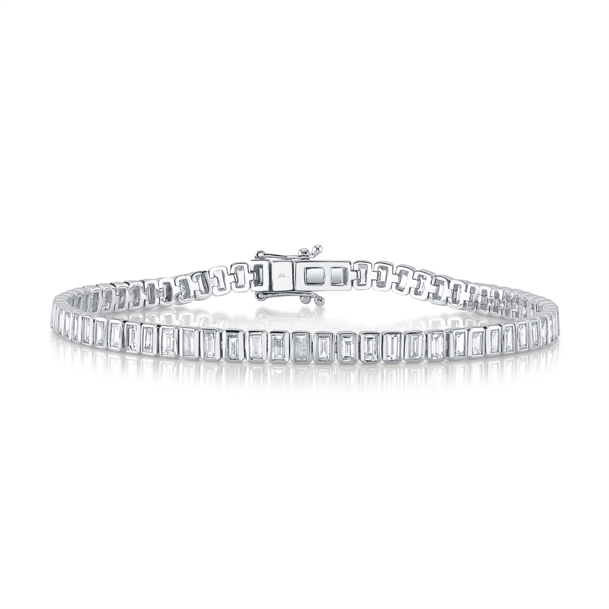 Women’s precious stone bracelet-14K White Gold Baguette Diamond Bezel Set Tennis Bracelet