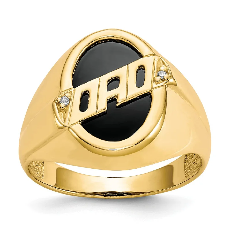 Women’s luxury engagement ring-10K Yellow Gold Men's Real Diamond and Black Onyx DAD Ring (Light Weight Option)