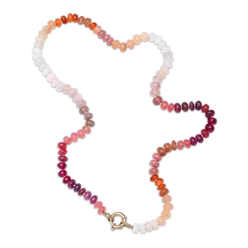 Women’s sterling silver necklace-Sunset Rainbow Semiprecious Beaded Necklace