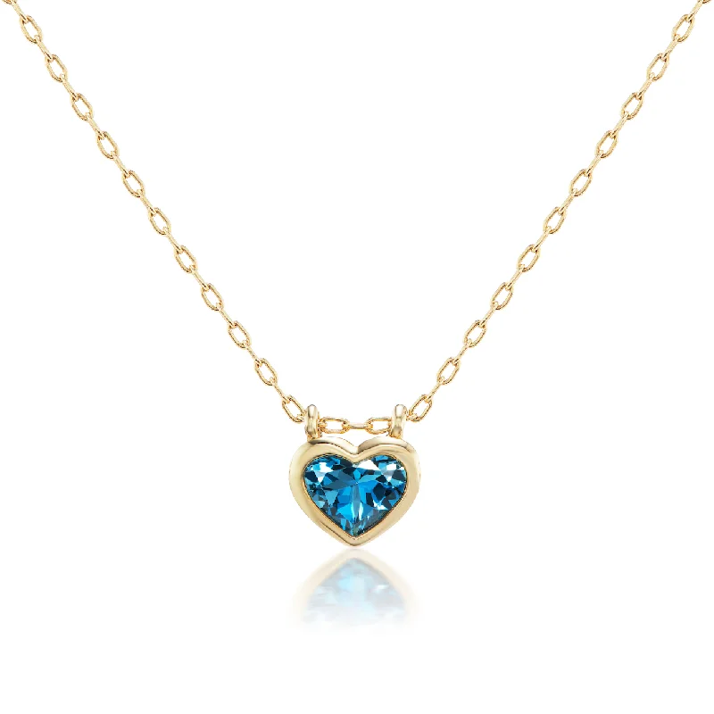 Women’s large pendant necklace-Large London Blue Topaz Bezel Set Heart Necklace