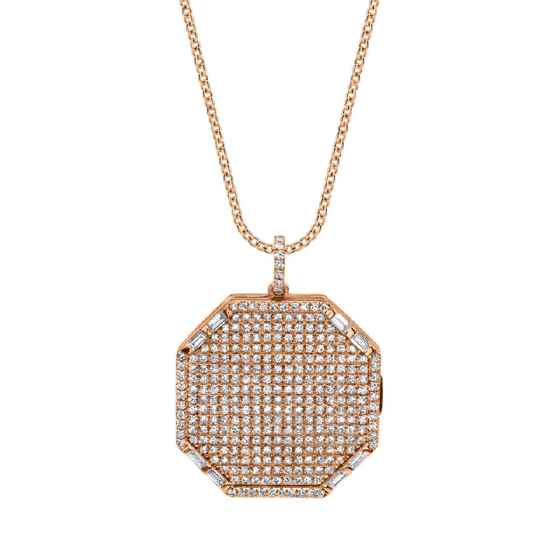 Women’s statement piece necklace-Pave Diamond Octagon Locket Necklace