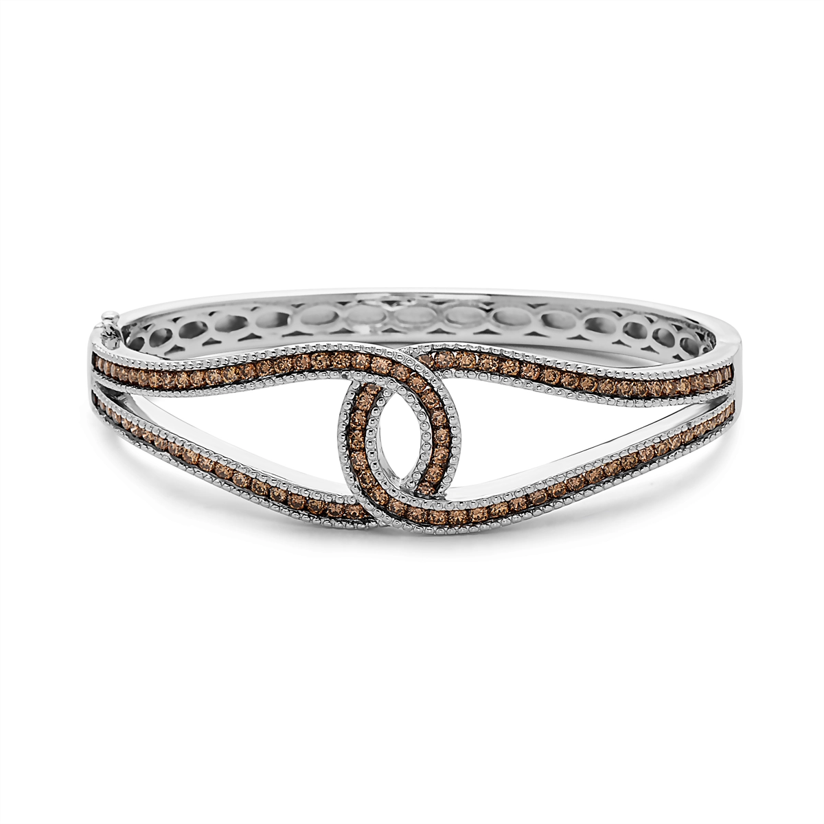 Women’s hand-crafted bangle-Estate Charles Krypell Sterling Double C Bracelet with Brown Diamonds